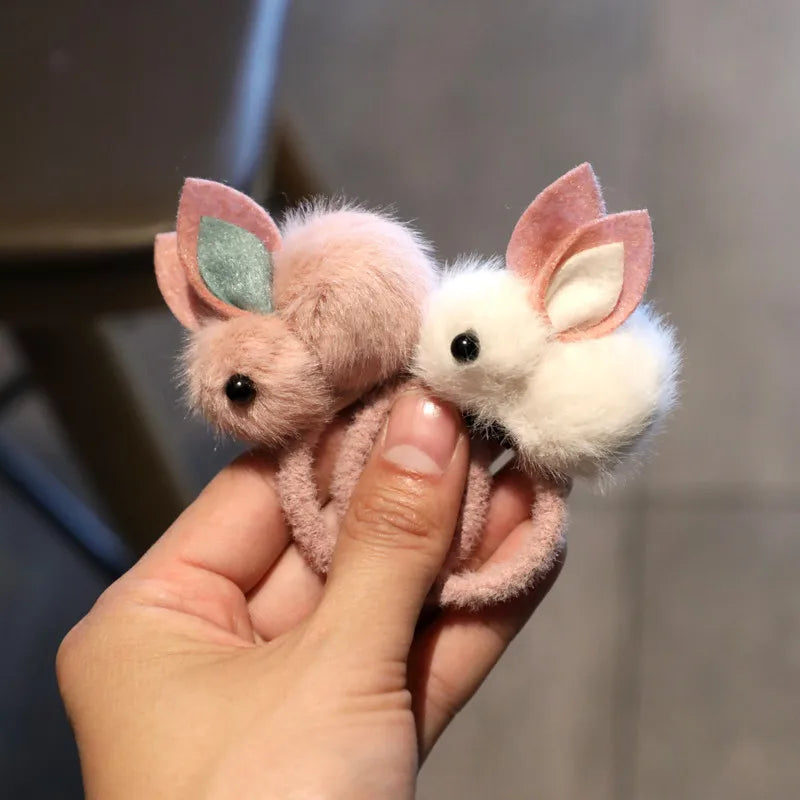 Fashion Cute Fur Pom Pom Rabbit Hairpins Hairring Solid Easter Bunny Hair Clips Princess Headwear Hair Accessories
