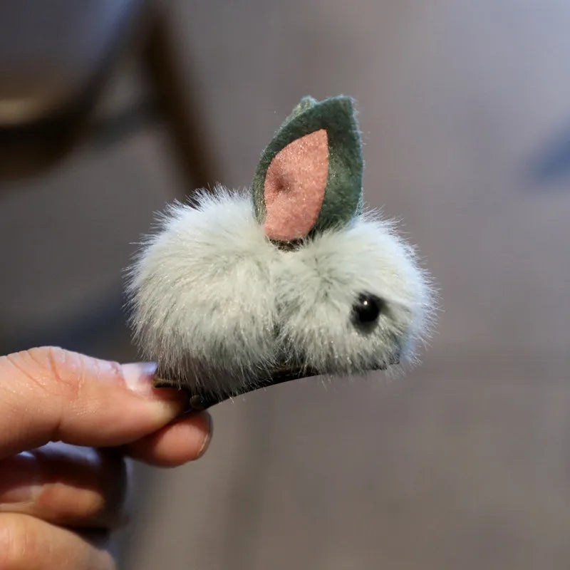 Fashion Cute Fur Pom Pom Rabbit Hairpins Hairring Solid Easter Bunny Hair Clips Princess Headwear Hair Accessories
