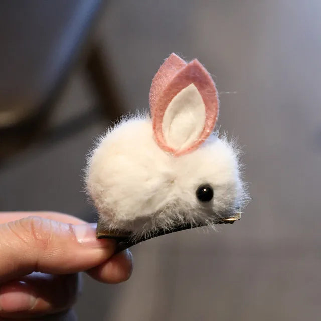 Fashion Cute Fur Pom Pom Rabbit Hairpins Hairring Solid Easter Bunny Hair Clips Princess Headwear Hair Accessories