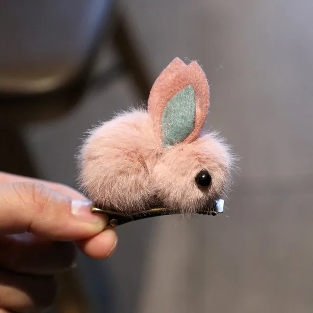 Fashion Cute Fur Pom Pom Rabbit Hairpins Hairring Solid Easter Bunny Hair Clips Princess Headwear Hair Accessories
