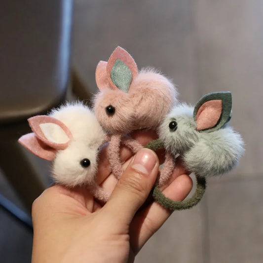 Fashion Cute Fur Pom Pom Rabbit Hairpins Hairring Solid Easter Bunny Hair Clips Princess Headwear Hair Accessories