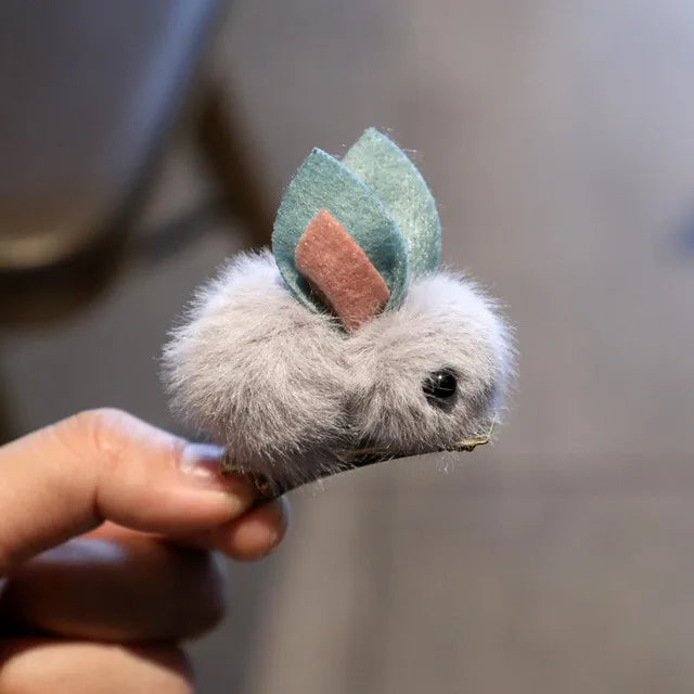 Fashion Cute Fur Pom Pom Rabbit Hairpins Hairring Solid Easter Bunny Hair Clips Princess Headwear Hair Accessories